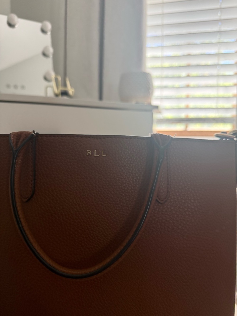 Ralph Lauren Cognac Pebbled Leather Bag with Gold Hardware - Picture 5 of 7